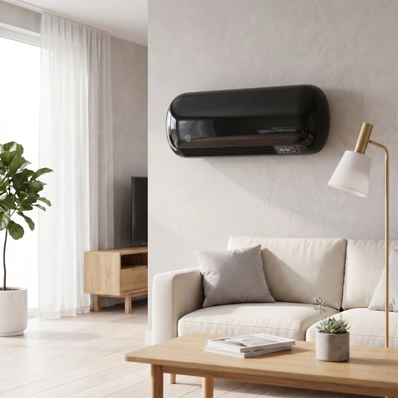 HOMCOM Aquecedor Elétrico de Parede 2000 W com 3 Modos Ecrã LED Termóstato Temporizador e Oscilação Preto