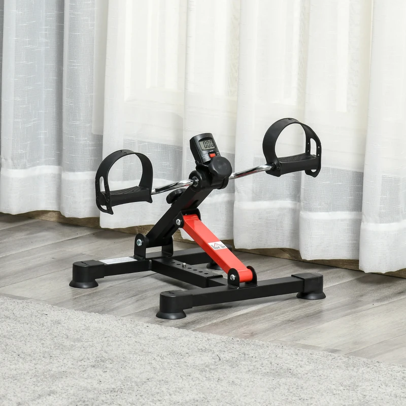 HOMCOM Mini Bicicleta Estática de Ejercicio Pedales Estáticos con Altura y Longitud Ajustables Pantalla LCD Máquina Pedalear de Manos y Piernas 33-43x40x24,5-34,5 cm Negro