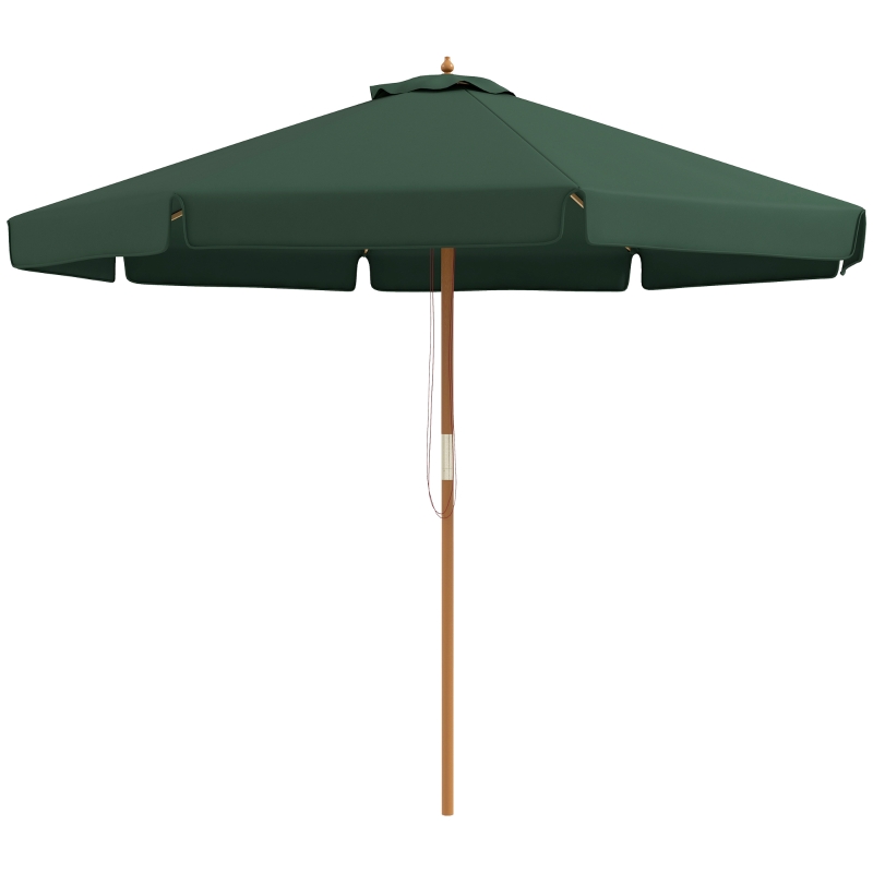 Outsunny Parasol de Madera Ø325x250 cm con Sistema de Polea Techo de Ventilación y 8 Varillas de Bambú para Terraza Balcón Verde