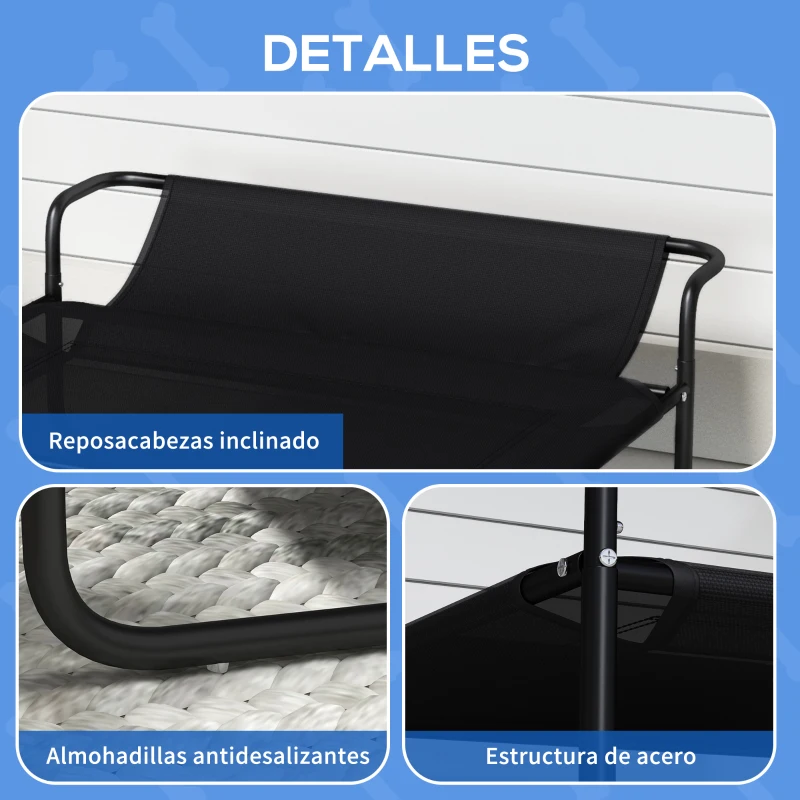 PawHut Cama Elevada para Perros Refrescante y Transpirable 91x69x29 cm Malla de Textilene Reposacabezas Inclinado Negro