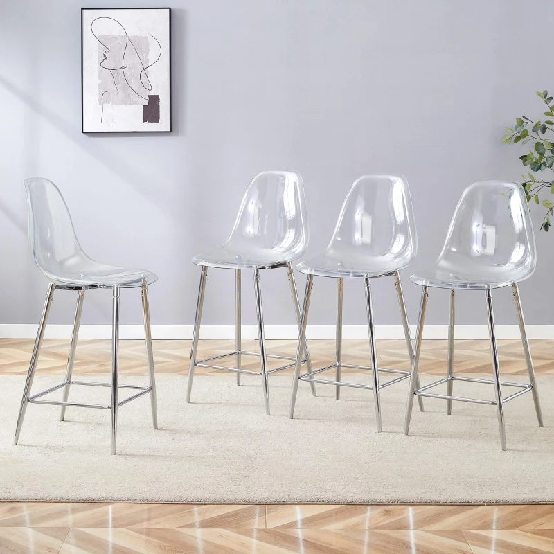 Lot de 4 tabourets de bar transparents, design moderne au look aérien, 51x45x102 cm, Argent