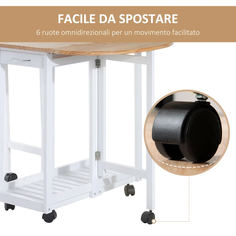 HOMCOM Set 3 Pezzi Tavolo Pieghevole da Cucina e 2 Sgabelli Salvaspazio - Bianco e Legno