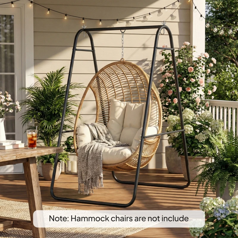 Outsunny Hammock Chair Stand Only 150KG Load Capacity for Indoor Outdoor, Black