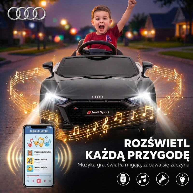 AIYAPLAY Elektryczny samochód dla dzieci 12V z pilotem bateria litowa 2 silniki łagodny start tylne zawieszenie Czarny