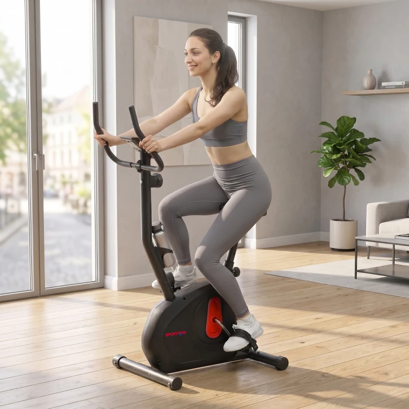 SPORTNOW Bicicleta Estática con Resistencia Magnética Ajustable Sensor Pantalla LCD y Asiento Regulable 88x50,5x131,5 cm Negro