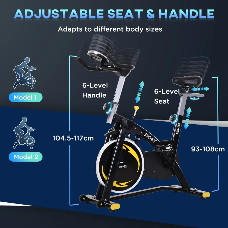 HOMCOM Stationary Exercise Bike, Aerobic Indoor Training,  Upright Cycling Cardio Workout, Home Fitness Racing Machine with 10KG Flywheel, LCD Monitor & Phone Holder, Yellow