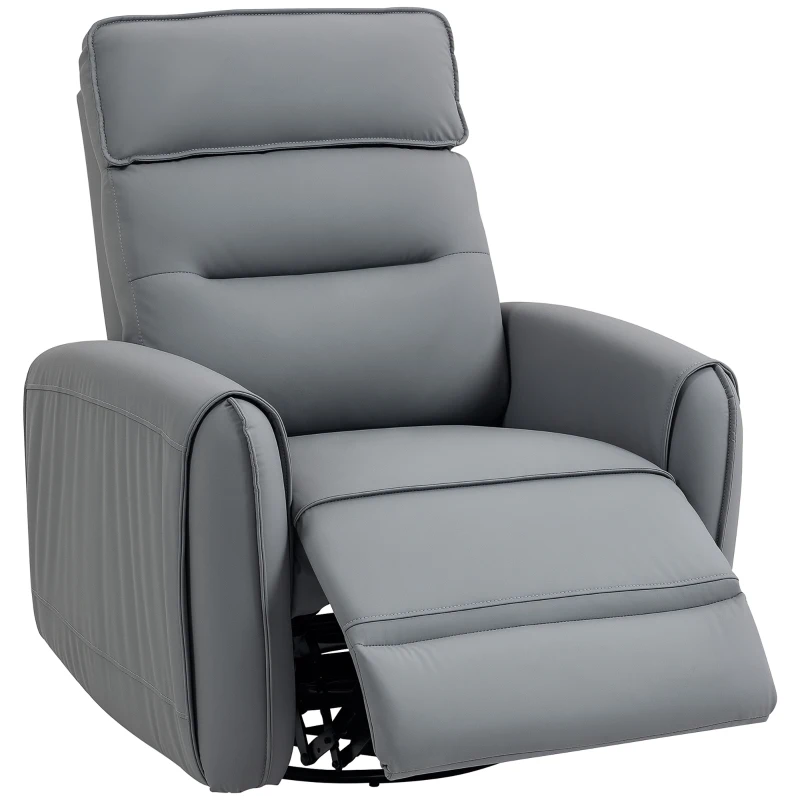 HOMCOM Poltrona Relax Reclinabile Manualmente con Poggiapiedi in Tessuto Effetto Pelle e Base Girevole, Grigio