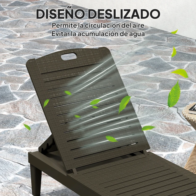 Outsunny Pack de 2 Tumbonas de Jardín Exterior Tumbonas Reclinables de PP Respaldo Ajustable Resistentes a la Intemperie Negro