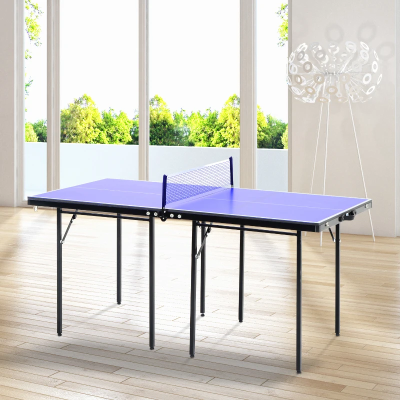 HOMCOM Folding 5ft Mini Compact Table Tennis Top Ping Pong Table Set Professional Net Games Sports Training Play Blue