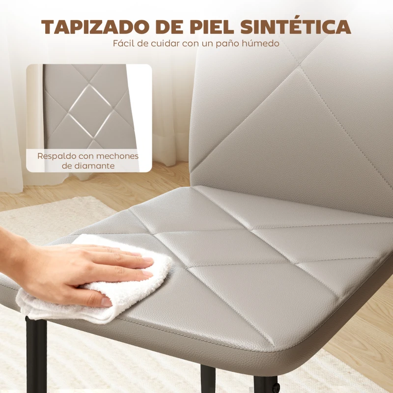 HOMCOM Set de 4 Sillas de Comedor Tapizadas de Piel Sintética con Respaldo Alto y Patas de Metal 41x50x97 cm Gris