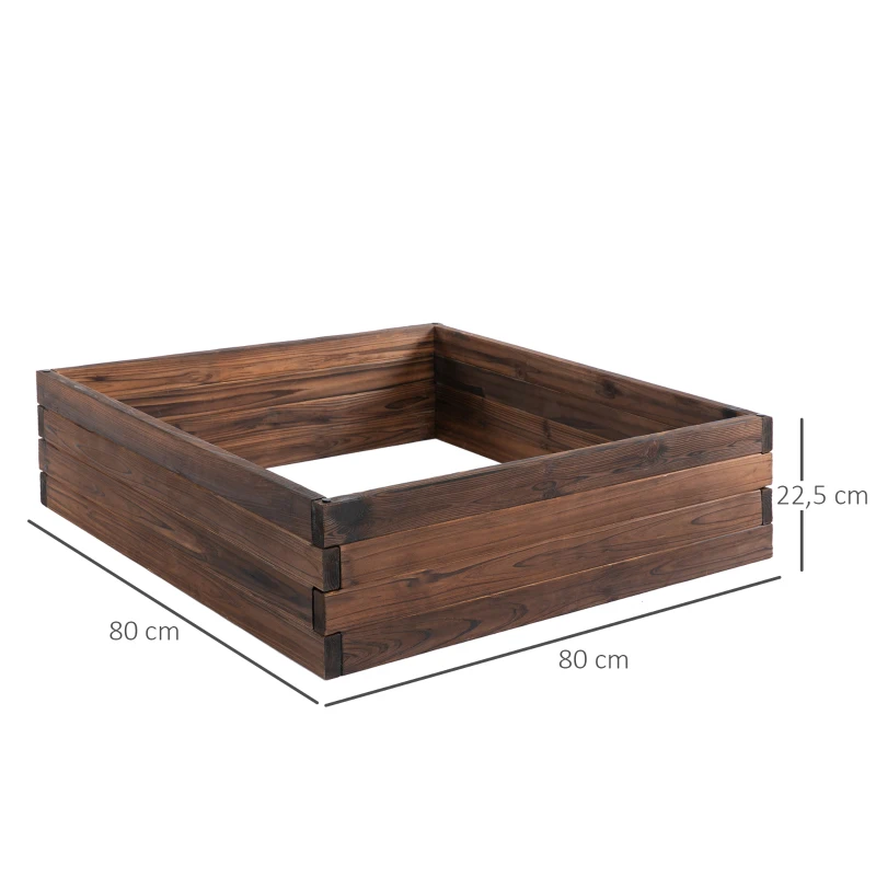 Outsunny Huerto Urbano Jardinera de Madera Maciza de Abeto Cama de Plantación de Jardín para Cultivo Plantas Flores Hierbas 80x80x22,5 cm Marrón