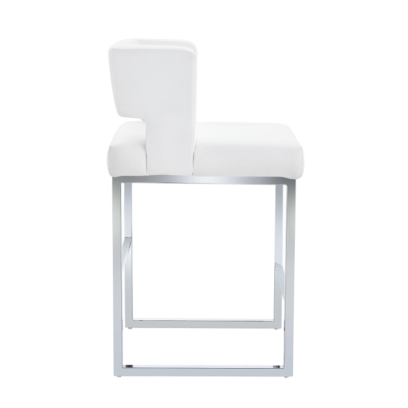 Lot de 2 tabourets de bar style nordique, structure métallique robuste avec pieds argentés, 48x53.3x91.4 cm, Blanc+Argent