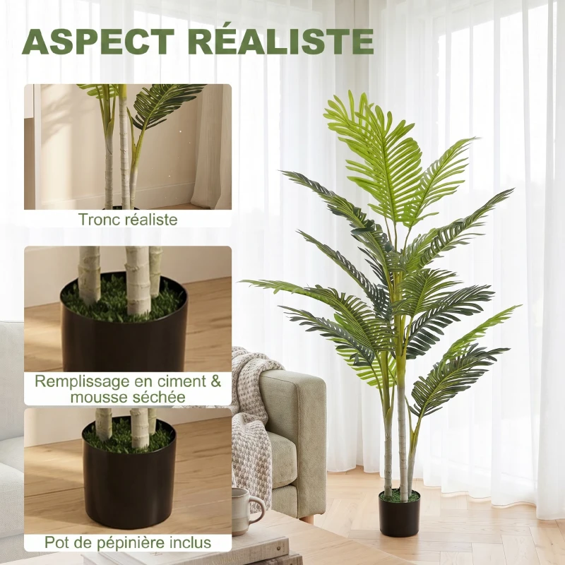 Outsunny Palmier Artificiel Hauteur 150 cm Arbre Artificiel décoration Plastique Fil de Fer Pot Inclus Vert