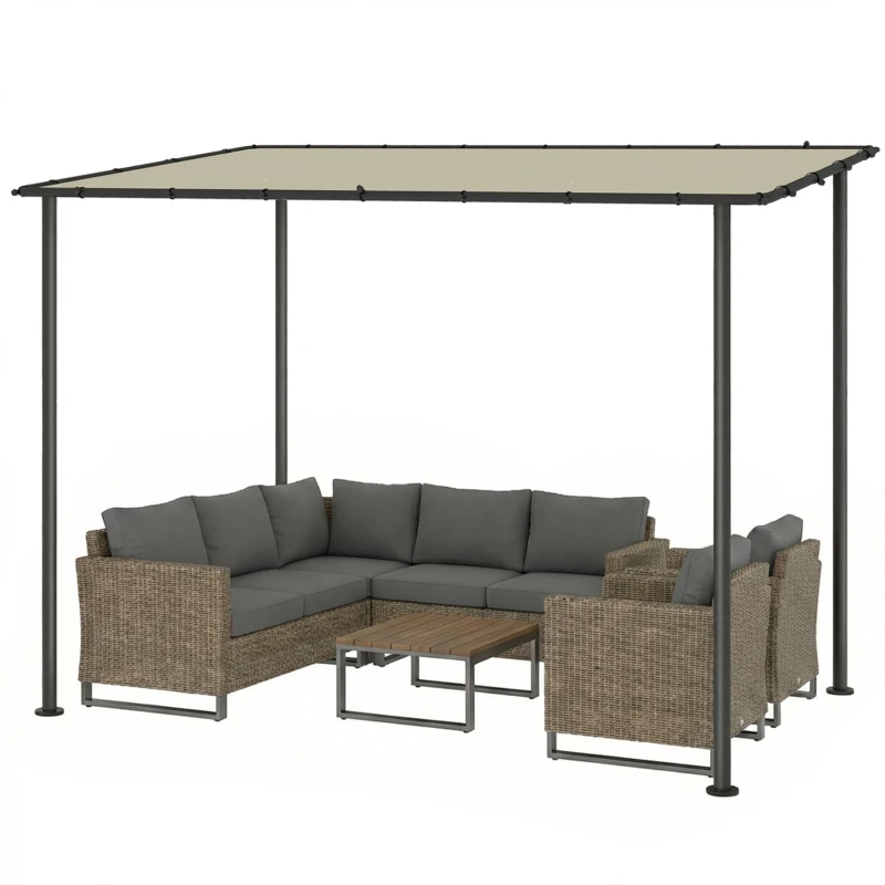 Outsunny Pergola de jardin, pergola adossée tonnelle de jardin avec structure métallique et trous de drainage, 3 x 2 m, crème