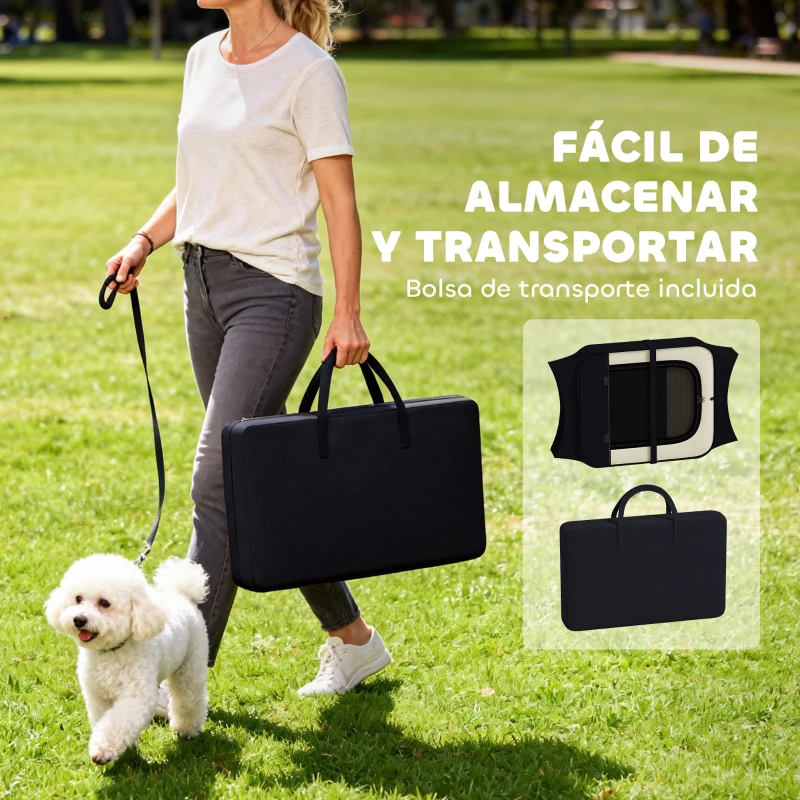 PawHut Parque Plegable para Perros y Gatos Corralito Portátil para Animales Pequeños Impermeable de Tela Oxford Ø90x41 cm Negro