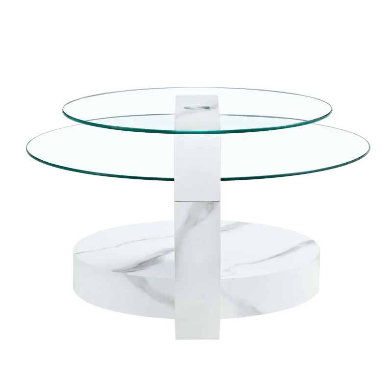 Table basse moderne minimaliste à 2 plateaux en verre de sécurité, design multi‑niveaux élégant, Blanc