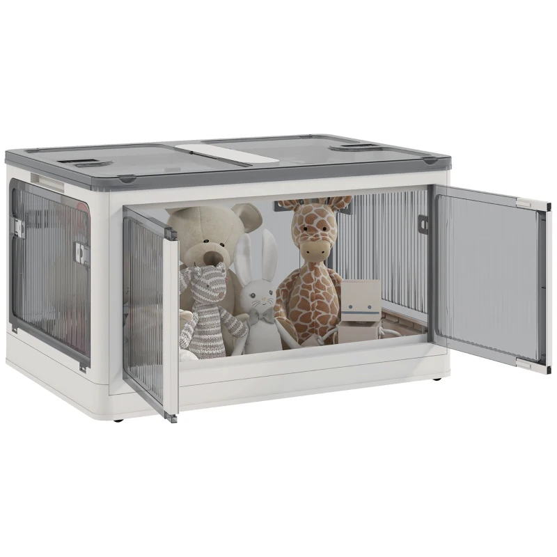 HOMCOM Boîte de rangement pliable et empilable 99L en plastique avec couvercle et 4 roulettes, accès à 5 côtés, blanc