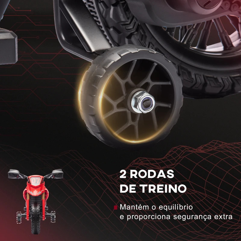 AIYAPLAY Mota Elétrica para Crianças  Moto a Bateria para Crianças 6V com Rodas de Treino e Buzina 105x57x62 cm Vermelha