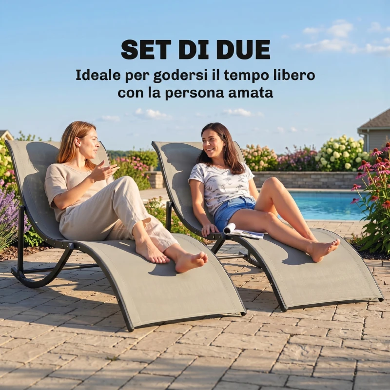 Outsunny Set 2 Sdraio da Giardino Pieghevoli, Lettino Prendisole in Alluminio e Textilene, 61x165x63cm