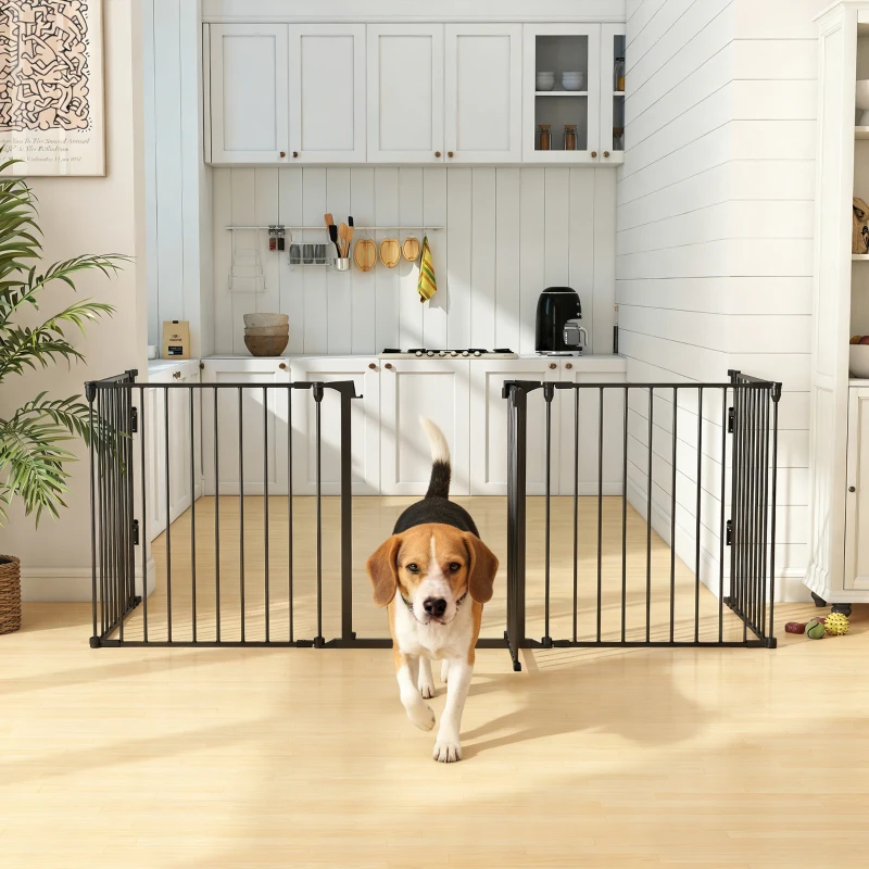 PawHut Cancellino per Cani Taglia Piccola e Media Pieghevole a 5 Pannelli, in Metallo e Plastica, 300x3x74.5 cm, Nero