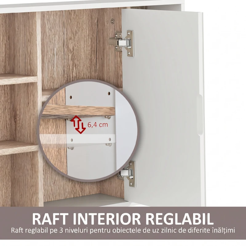 HOMCOM Dulap cu Oglindă din MDF și PAL cu 3 Rafturi Laterale și Raft Reglabil la Interior, 60x14,5x49,4 cm