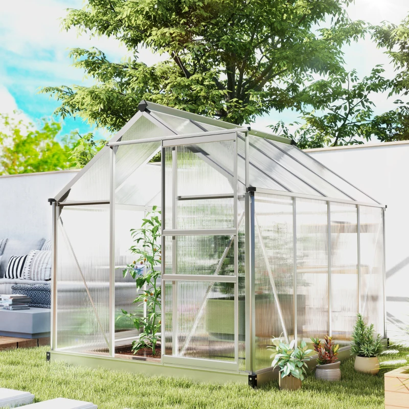 Outsunny 6 x 8ft Walk-In Greenhouse, with Sliding Door - Clear