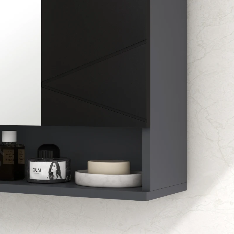 kleankin Armadietto con Specchiera Bagno a 2 Ante e Mensole Regolabili in Legno, 55x17x55cm, Nero
