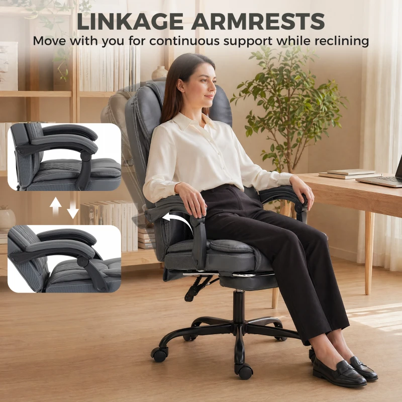 HOMCOM Executive Home Office Chair Reclining Function Footrest Computer Desk Chair High Back, Grey
