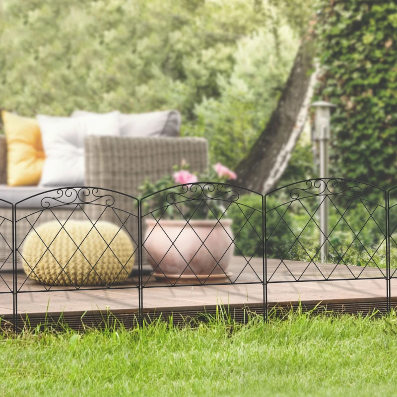 Outsunny Lot de 5 clôture de jardin décoratives, bordures en métal noir avec ornements pour parterre de fleurs - 305 x 80 cm noir