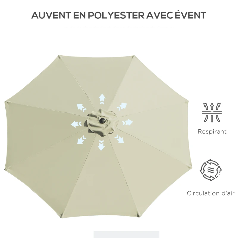Outsunny Parasol de Jardin Extérieur 3x3 m, Parasol Inclinable Octogone avec Manivelle, 8 Baleines, Anti-UV, Beige
