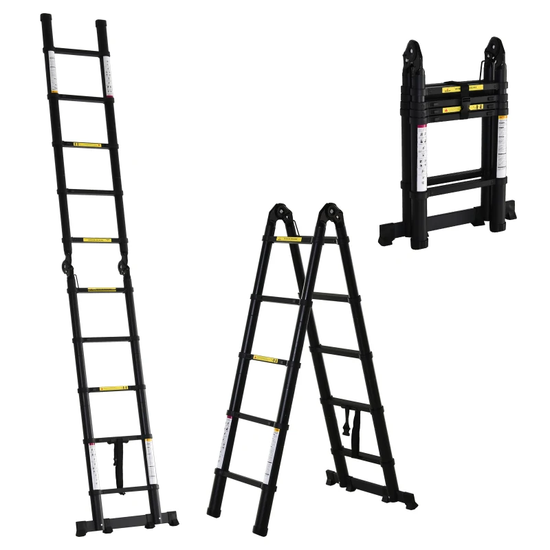 DURHAND Escalera Telescópica Plagable Multifuncional Estable Marco en A Portátil de 10 Pasos 3 Formas 320x67x7 cm Negro