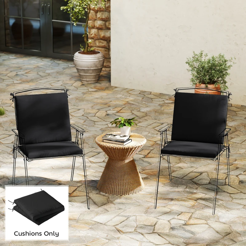 Outsunny Outdoor Seat Cushions Set of 2 with Ties, Waterproof Garden Seat Pads, Black
