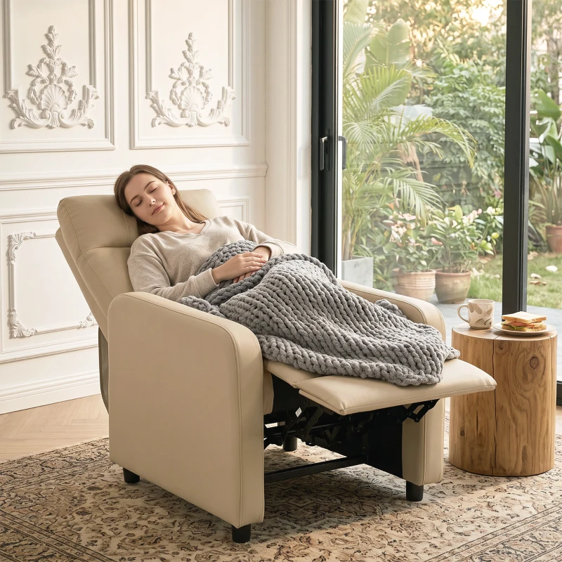 HOMCOM Poltrona Relax Reclinabile con Poggiapiedi e Schienale Regolabile a Spinta, Beige