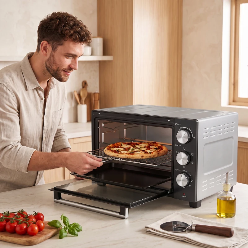 HOMCOM Mini cuptor 36 L cu aer cald, reglare temperatură 90–230 °C, 1500 W