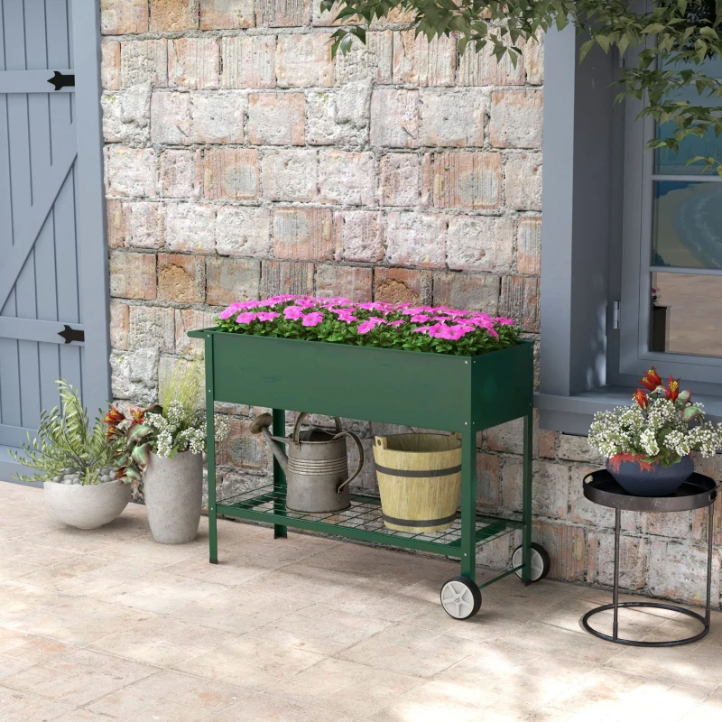 Outsunny Fioriera da Esterno con Mensola Inferiore Portautensili, in Metallo, 109x44x80 cm, Verde