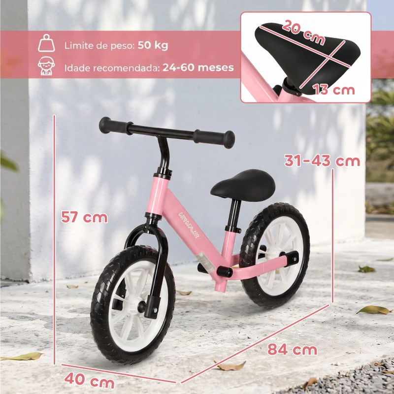 AIYAPLAY Bicicleta de Equilíbrio para Crianças 2-5 Anos com Rodas Luminosas e Silenciosas, Assento e Guiador Ajustáveis, Rosa