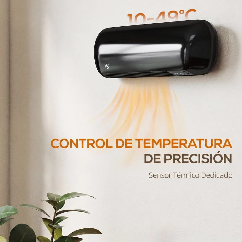 HOMCOM Calefactor Eléctrico de Pared 2000W con 3 Modos Pantalla LED Termostato Temporizador y Oscilación Negro