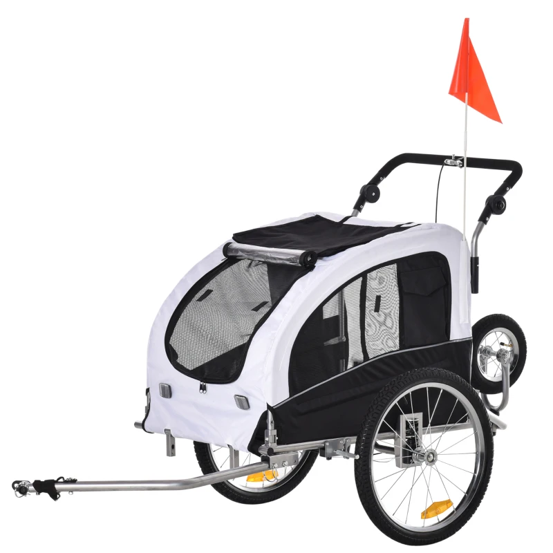 PawHut Carrellino Rimorchio per Cani da Bicicletta Bianco/Nero