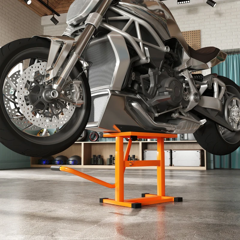DURHAND Stand pentru motociclete, max. 150 kg, din metal, cu suprafață din cauciuc și manivelă, 48x34x43 cm, portocaliu