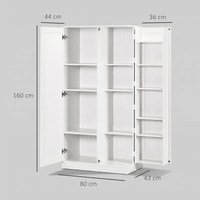 HOMCOM Credenza Cucina con 2 Ante, Ripiani Regolabili, per Sala da Pranzo Salotto, 80x43x160 cm, Bianco Effetto Legno