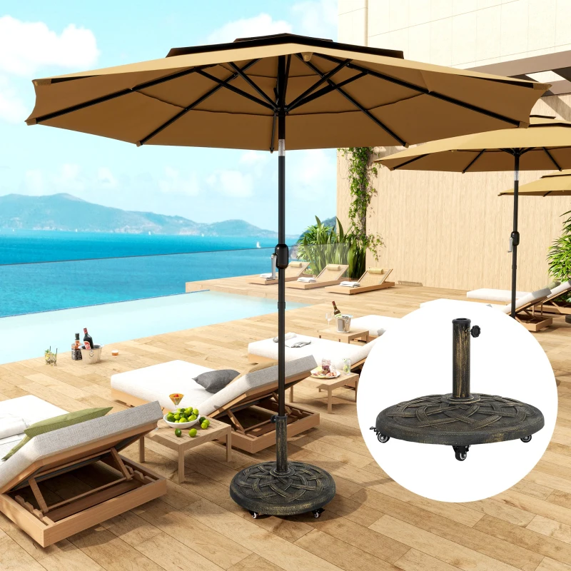 Outsunny Bază pentru Umbrelă din Rășină de 20 kg, Rotundă, cu Roți și Frâne, Bronz