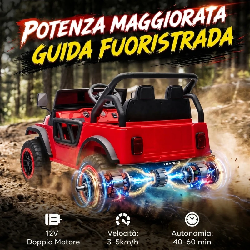 AIYAPLAY Macchina Elettrica per Bambini 3+ Anni, 12V, 2 Motori, Telecomando, USB, Musica, 3-5 km/h, Rosso