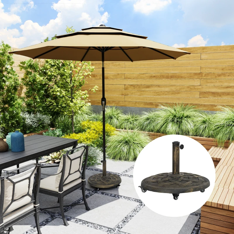 Outsunny Bază pentru Umbrelă din Rășină de 20 kg, Rotundă, cu Roți și Frâne, Bronz