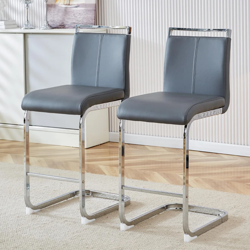 Lot de 2 tabourets de bar style nordique, design élégant, idéal pour cuisine, bar ou restaurant, 38.9x46.5x96.5 cm, Argent