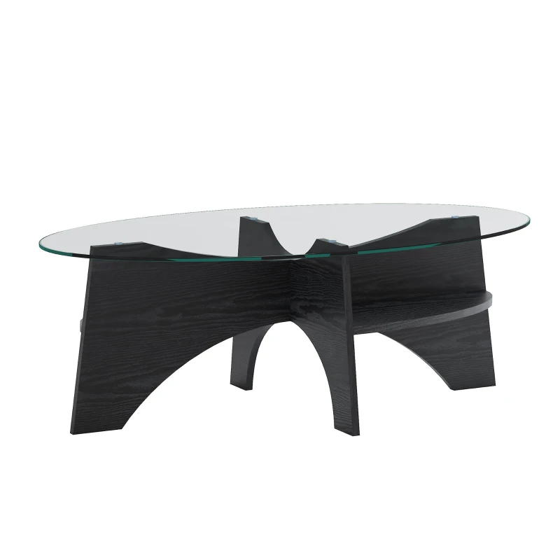 Table basse ovale moderne en verre de sécurité, plateau résistant aux chocs et facile à nettoyer, 104,9x60,0x35,6 cm, Transparent