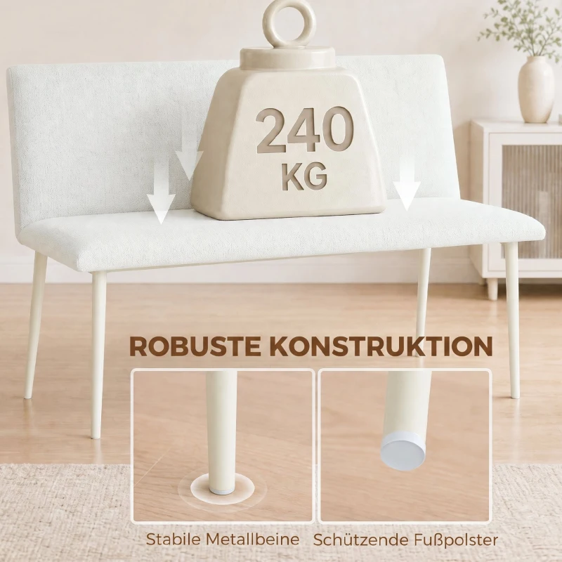 HOMCOM Esszimmerstuhl ohne Armlehnen, Stoff in Leinenoptik, Küchenstuhl mit Rückenlehne und Metallbeinen, für Wohnzimmer, Creme