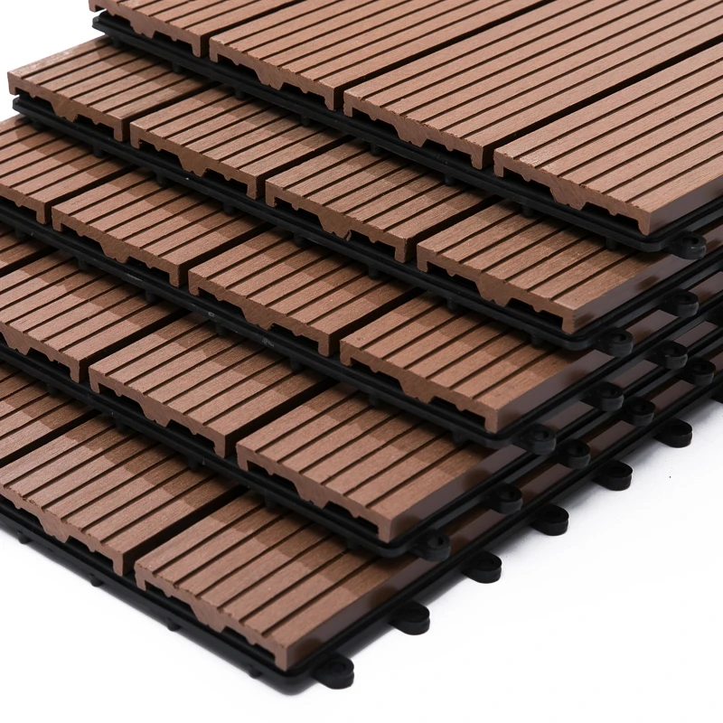 Outsunny Lot de 11 dalles de jardin piscine 30 x 30 x 2,2 cm dalle clipsable pour jardin, balcon, piscine en HDPE marron clair
