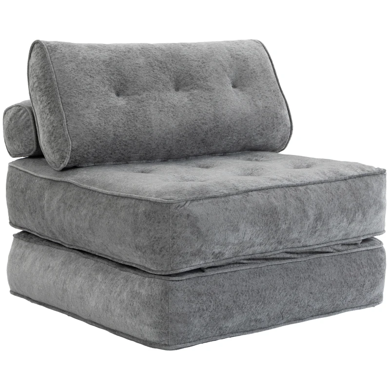 HOMCOM Poltrona Conversível 1 Lugar 95 x 220 cm com 2 Almofadas, Assento Espesso, Poltrona-Cama 3 em 1, Cinza claro