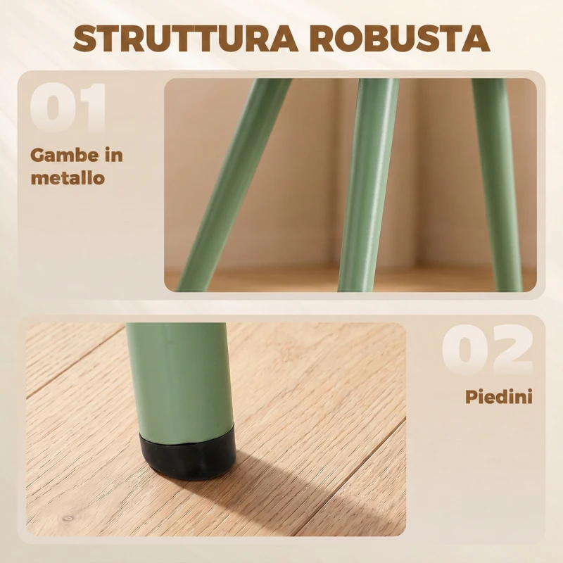 HOMCOM Set 2 Sedie da Pranzo in Velluto con Seduta Imbottita e Gambe in Metallo, Verde Scuro