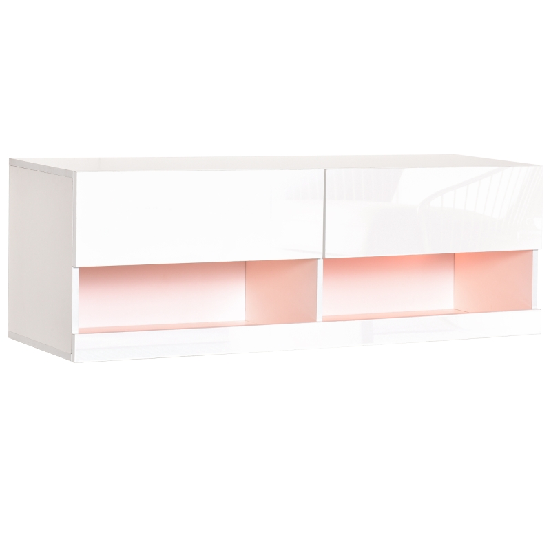 HOMCOM Mueble de TV de Pared con luces LED y Mando a Distancia Mueble Colgante en Blanco de Alto Brillo para Salón Dormitorio Carga 30 kg 120x35x40,5 cm